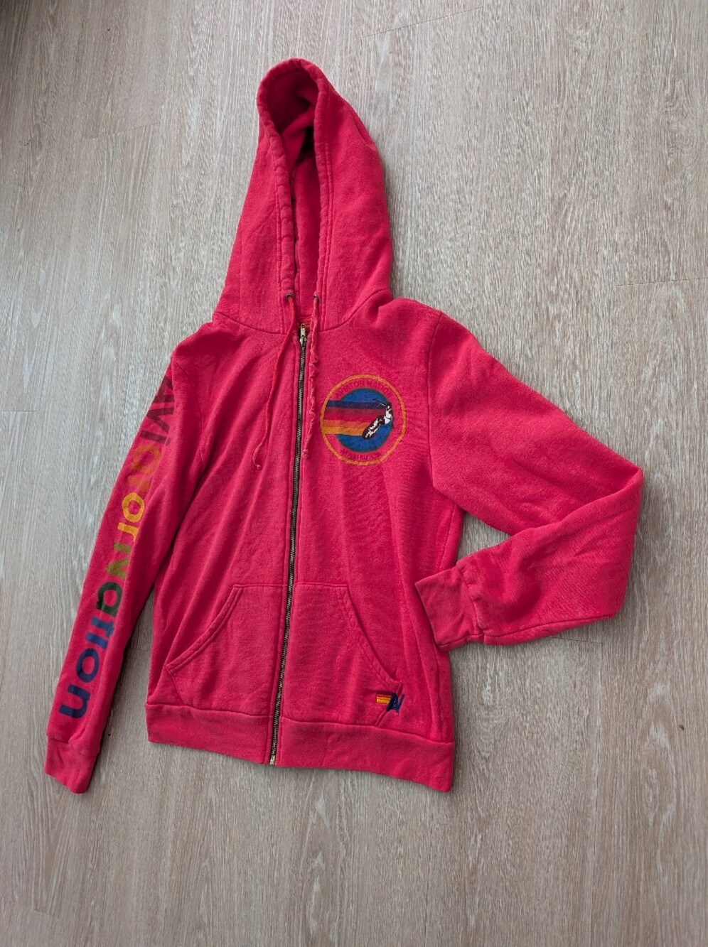Aviator Nation Hoodie Women's Medium Full Zip Sleeve Spell Out - Picture 4 of 11